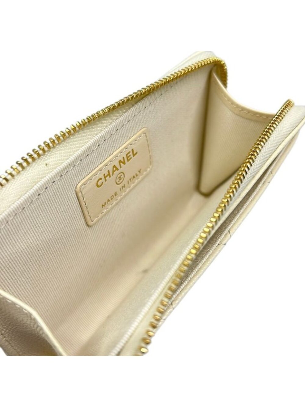 ★SOLD★ Chanel Coin Case Quilted Ivory Fragment L-shaped Zipper CC Logo Gold - Picture 3 of 10